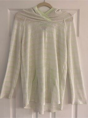 Earth Yoga Hoodie Size Large Organic Paradise Lemon Lime Stripe Roll Sleeve